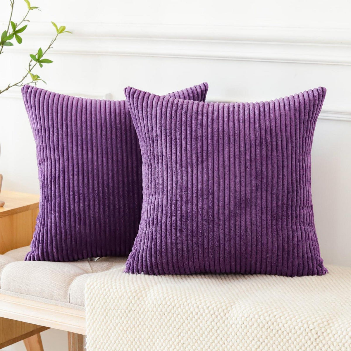 2x Cord Kissenbezug Lila 50x50cm - Dekokissen für Sofa