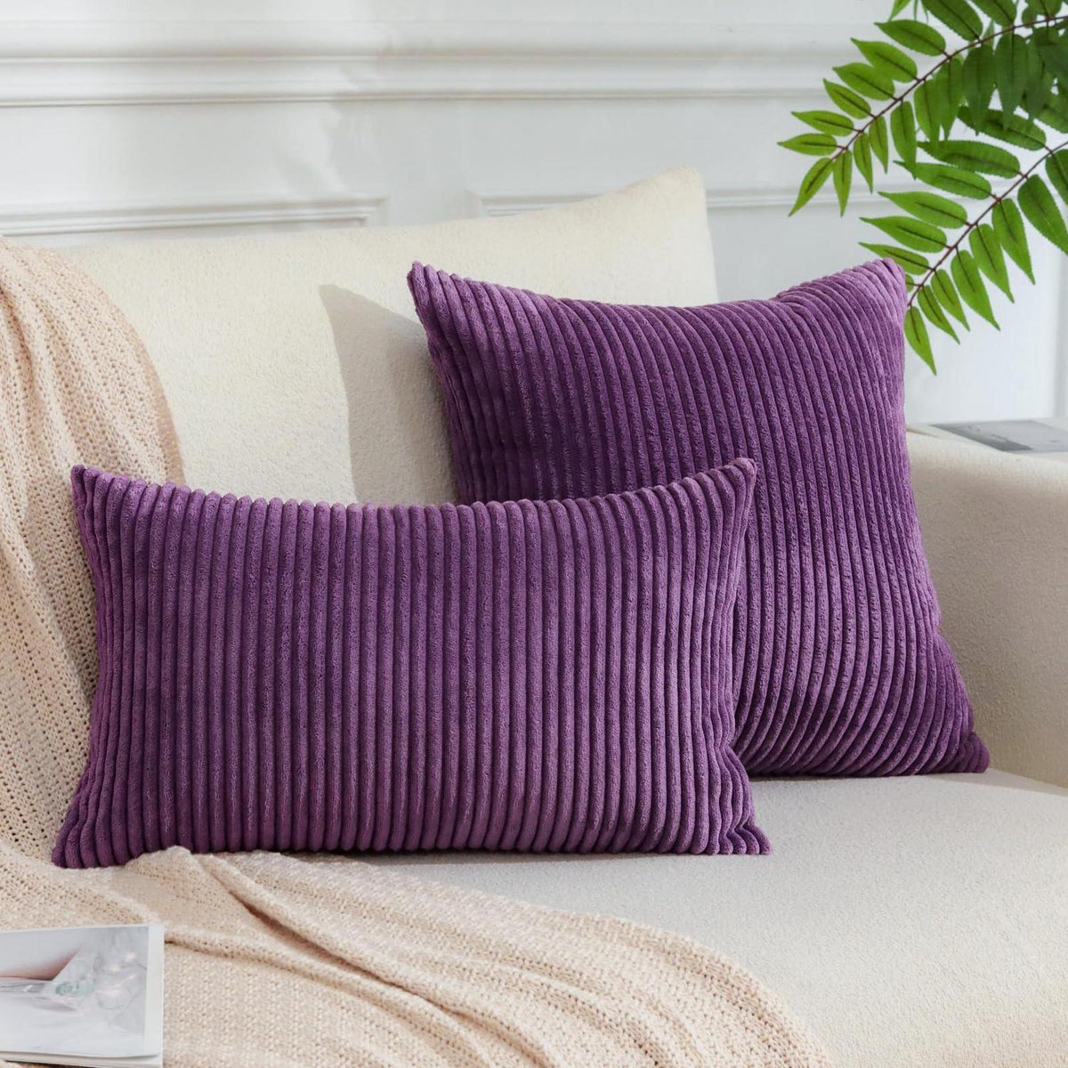2x Cord Kissenbezug Lila 50x50cm - Dekokissen für Sofa