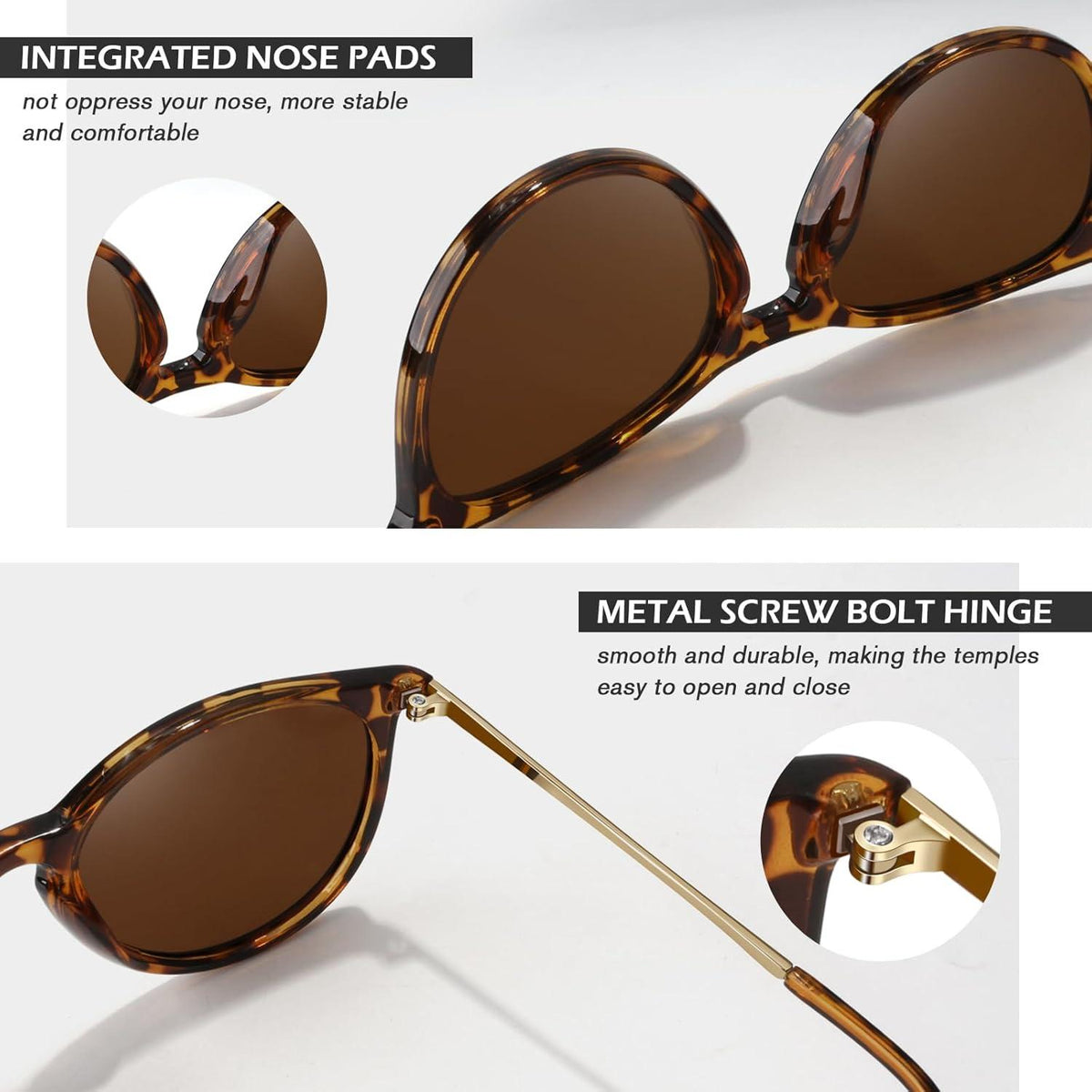 LINVO Sonnenbrille Damen Polarisiert Retro Runde Vintage UV400 Schutz