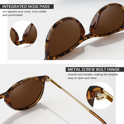 LINVO Sonnenbrille Damen Polarisiert Retro Runde Vintage UV400 Schutz