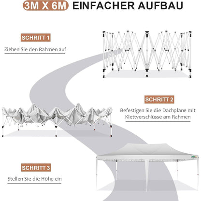 Faltpavillon 3x6m mit Seitenteilen – Wasserdicht & Stabil