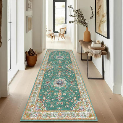 Läufer Teppich 60x180 cm Grün, waschbar & rutschfest