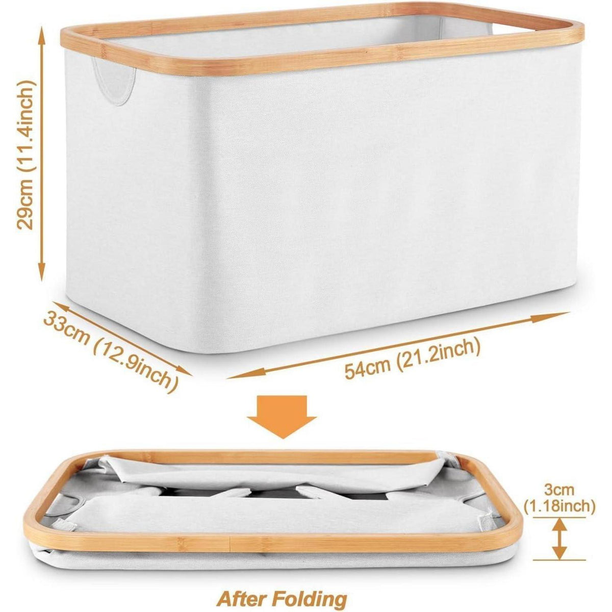 Faltbarer Wäschekorb 50L – Hellgrau, Bambus & Stoff