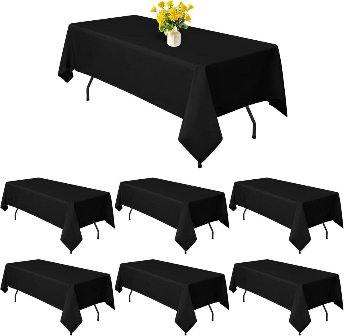 Schwarze Tischdecken 6er-Pack 153 x 320 cm Polyester für 2,4 m Tische