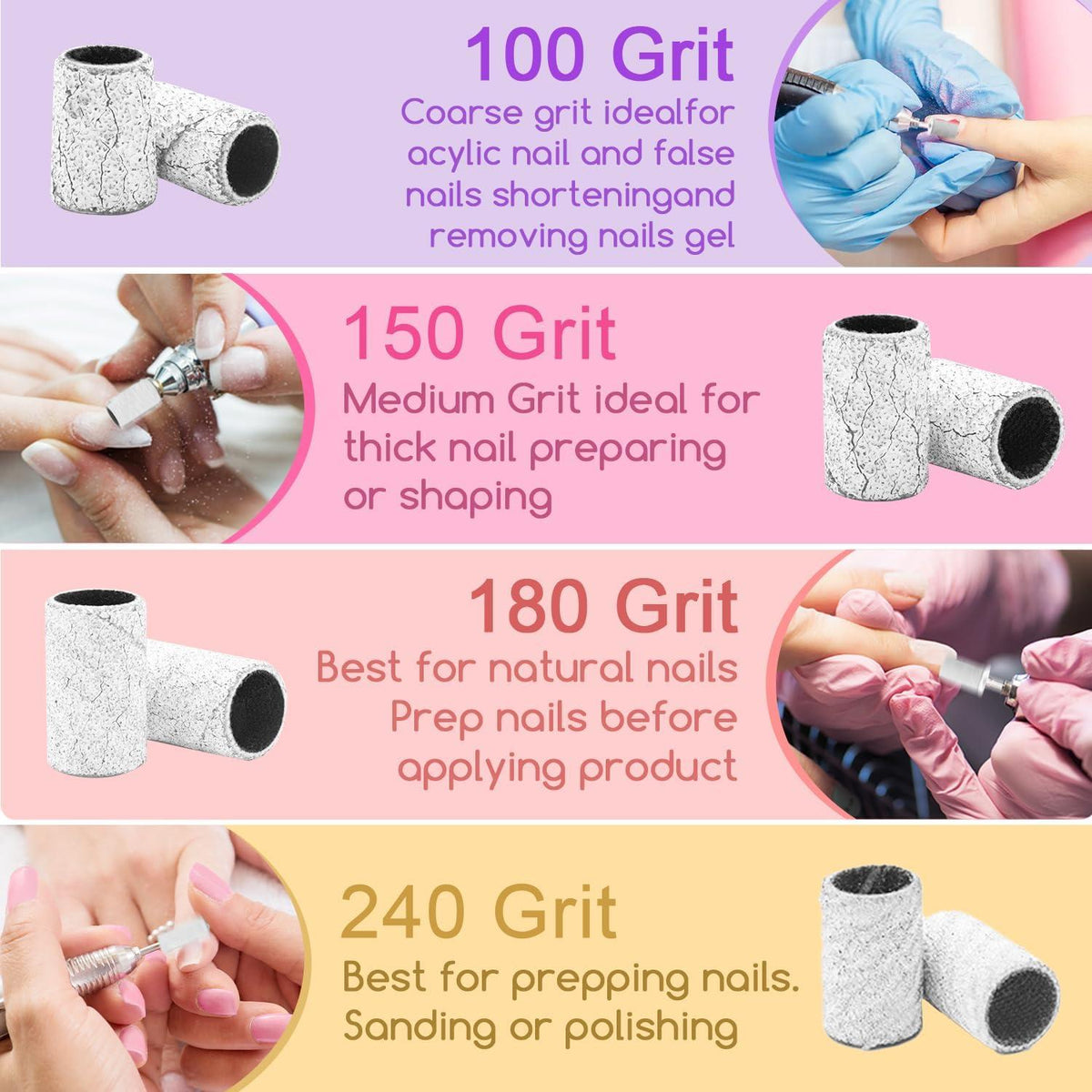 180er Körnung Schleifhülsen Set Nagelfräser mit 2.35 MM