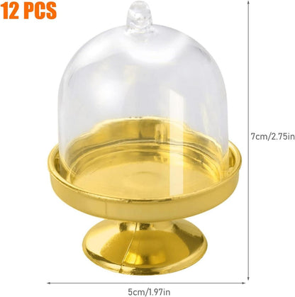 12 Mini Tortenständer mit Haube Gold Kunststoff Hochzeit