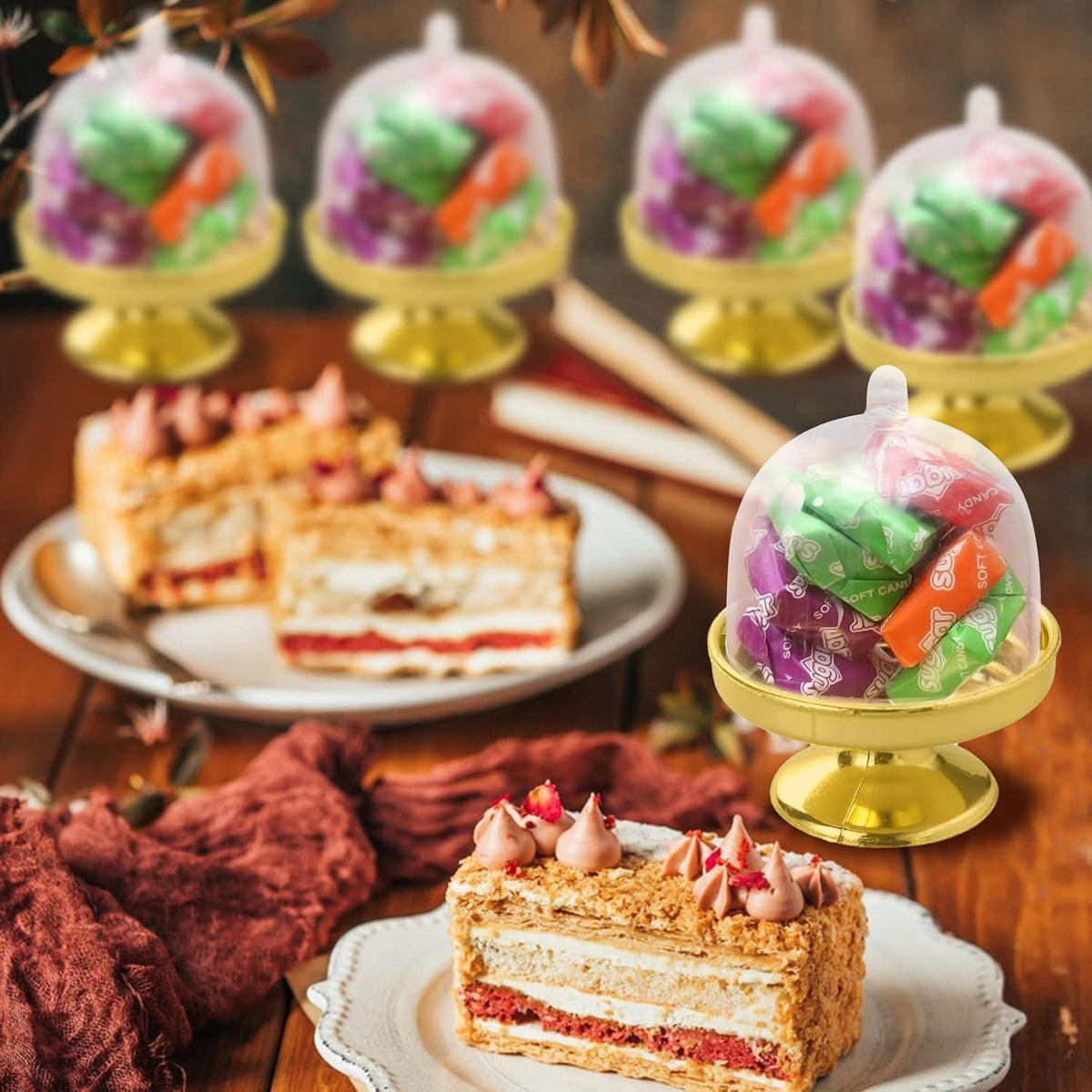 12er Set Mini Kuchenglocken Tortenständer Gold Haube Hochzeit Geburtstag