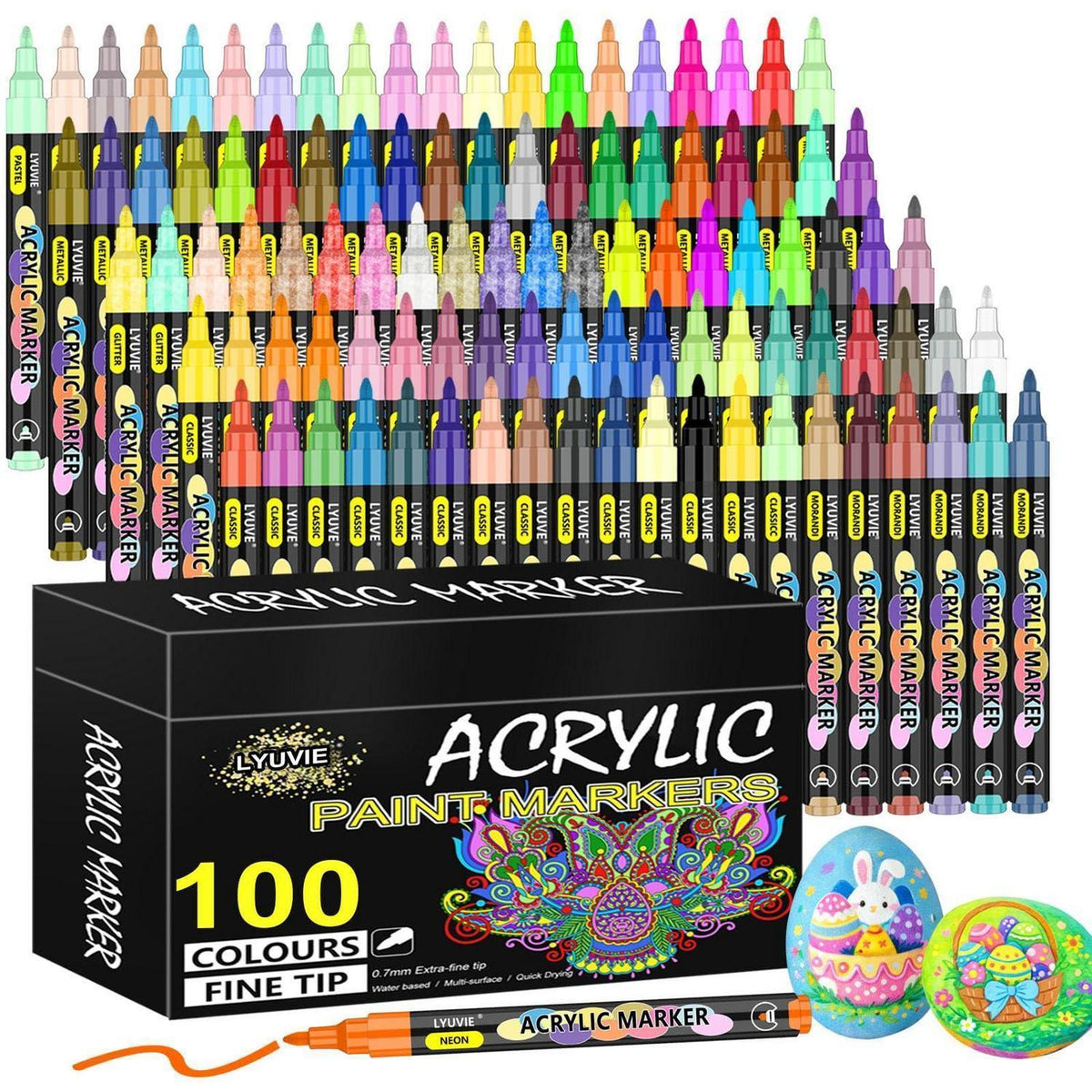 Acrylmarker Set 100 Farben – Wasserfest für Stein, Holz & Glas