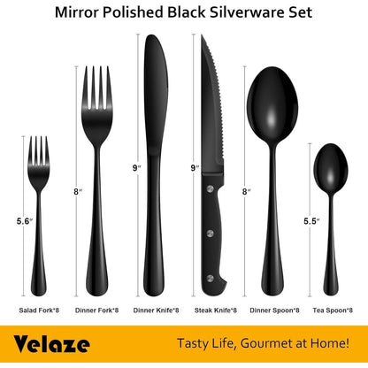 Besteckset Schwarz 48 Teile für 8 Personen mit Steakmessern