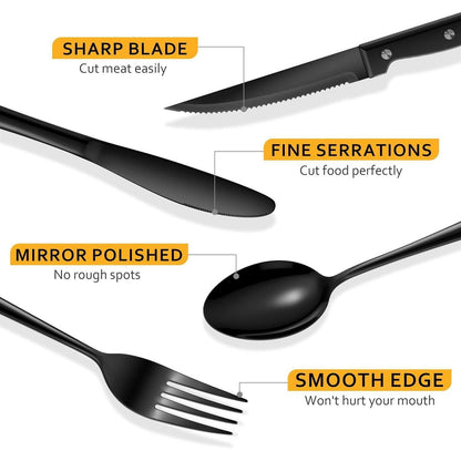 Besteckset Schwarz 48 Teile für 8 Personen mit Steakmessern