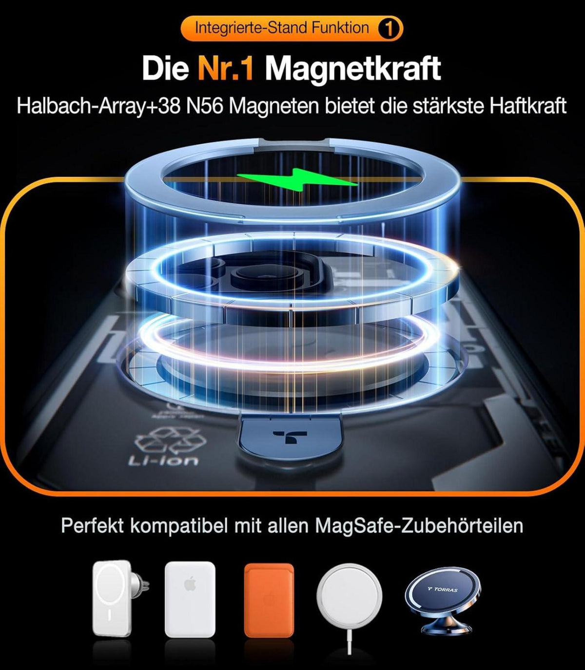 iPhone 15 Pro Hülle mit MagSafe, Militärschutz, Unsichtbarer Ständer