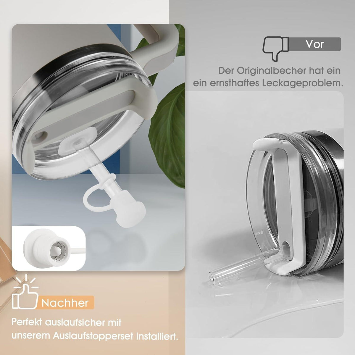 Silikon Stopper Set für Stanley Tumbler 1.0 & 2.0, 30oz 40oz, klar