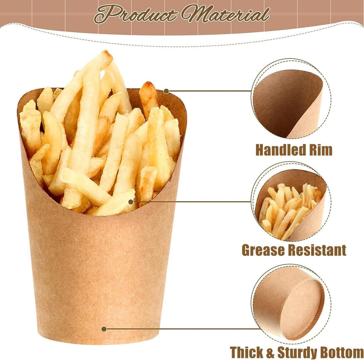 Einweg Pommes Frites Becher aus Kraftpapier 100 Stück