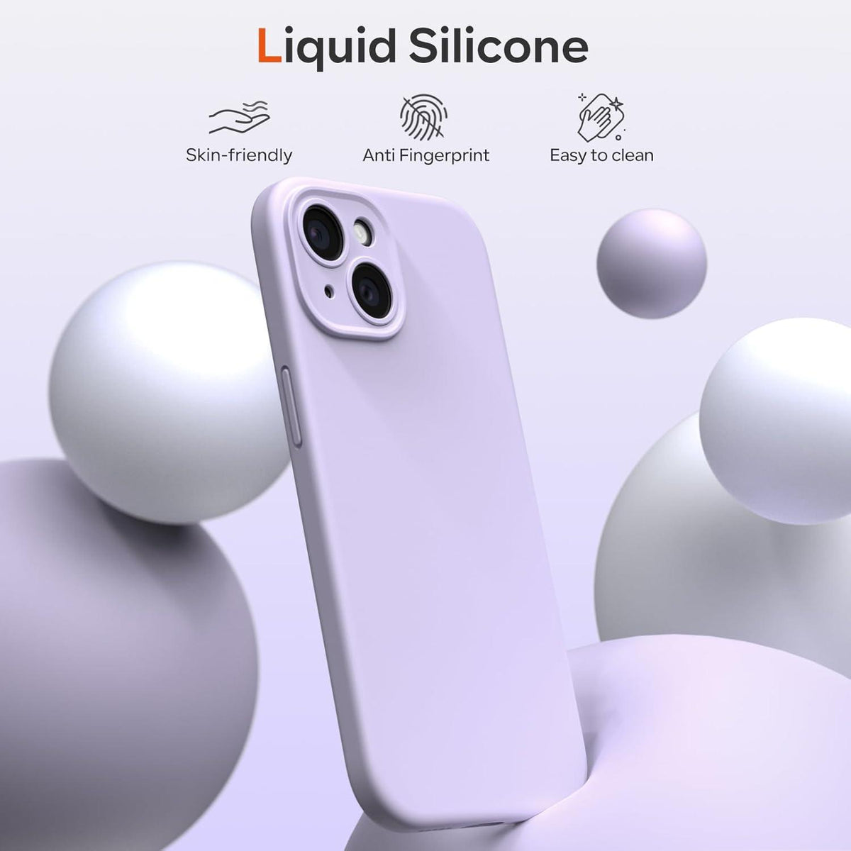 iPhone 15 Silikon Hülle Kameraschutz Blatt Schutzfolie Pastell Flieder