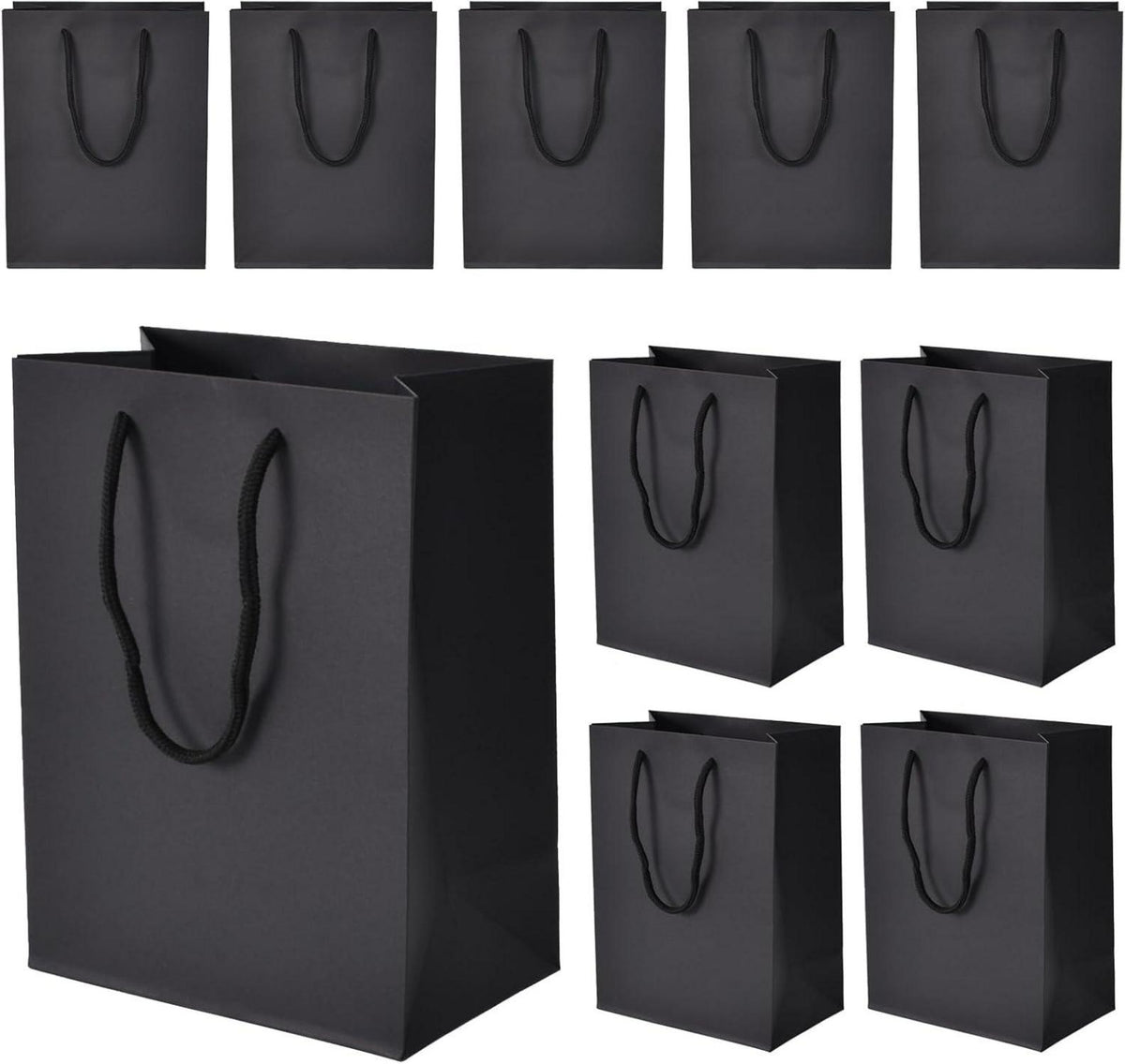10 Stück Geschenktüten Kraftpapier Henkel 18x10x23 cm Schwarz