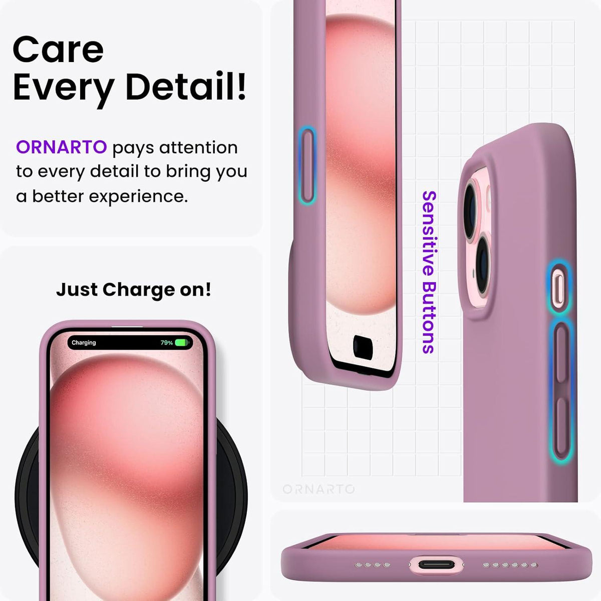 iPhone 15 Plus Hülle Silikon 6,7 Zoll Ultra Dünn Kratzfest Lila