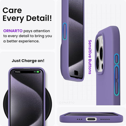 ORNARTO iPhone 15 Pro Hülle Silikon 6,1 Zoll flüssiges Silikon Violett