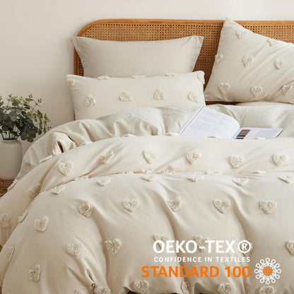 Boho Bettwäsche-Set 220x240 Beige Getuftet Herz