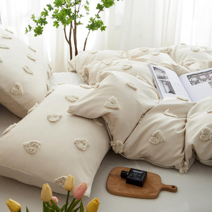 Boho Bettwäsche-Set 220x240 Beige Getuftet Herz