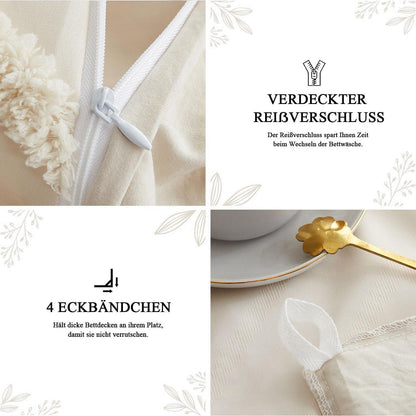 Beige Boho Bettwäsche-Set 220x240cm mit Getuftung