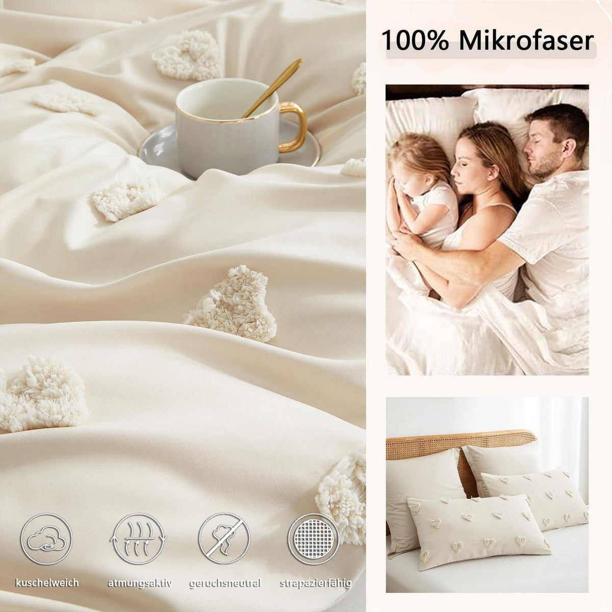 Boho Bettwäsche Set Beige Getuftet 135x200/80x80cm