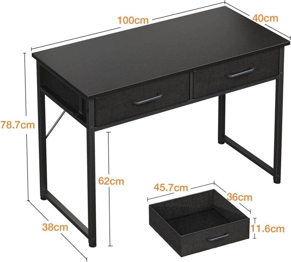 Schreibtisch mit Schubladen und Kopfhörerhalter Schwarz 100x40x78.7cm