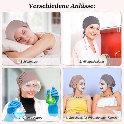Turban Unterkappe Damen 2er Set | Hijab Cap Chemo Mütze Khaki+Grau