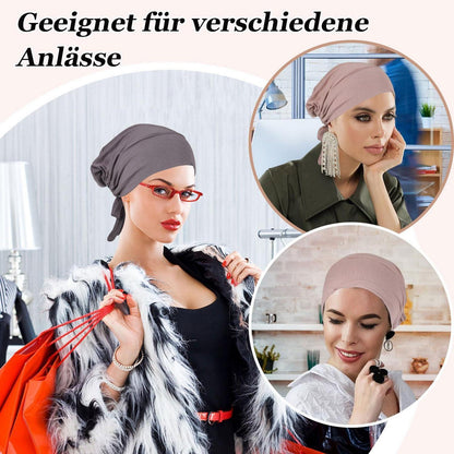 Turban Unterkappe Damen 2er Set | Hijab Cap Chemo Mütze Khaki+Grau