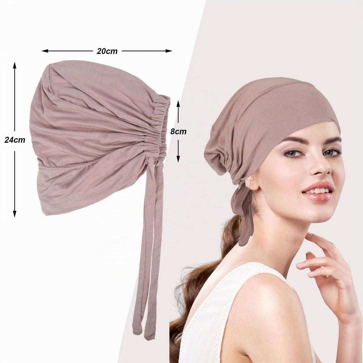 Turban Unterkappe Damen 2er Set | Hijab Cap Chemo Mütze Khaki+Grau