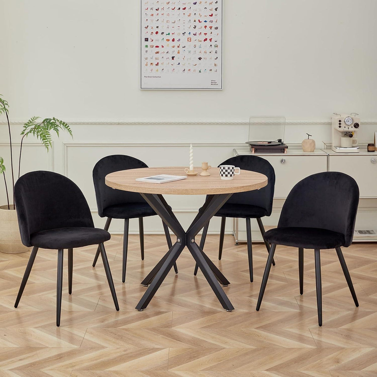 Samt Esszimmerstuhl Set (6er-Set) Schwarz