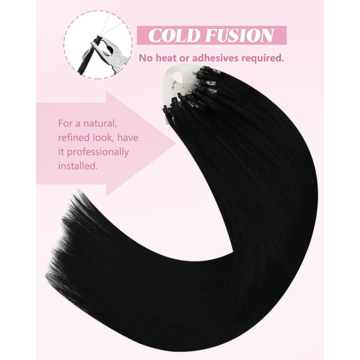 Echthaar Haarverlängerung Schwarz 60cm - Micro Ring Extensions