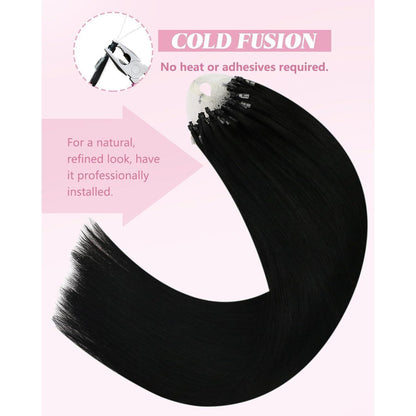 Echthaar Haarverlängerung Schwarz 60cm - Micro Ring Extensions