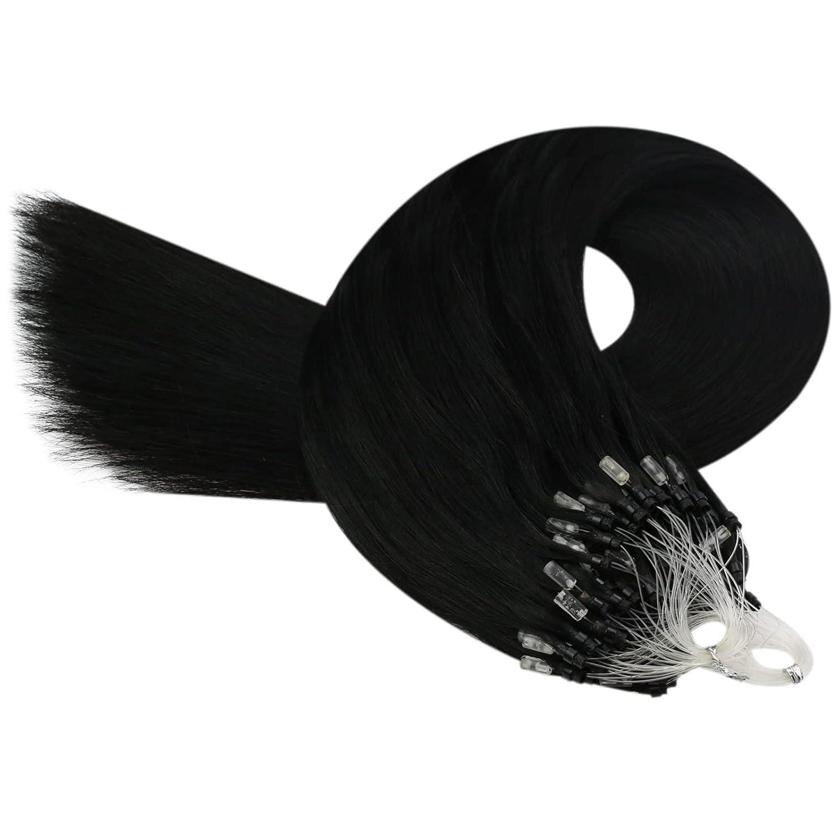 Echthaar Haarverlängerung Schwarz 60cm - Micro Ring Extensions