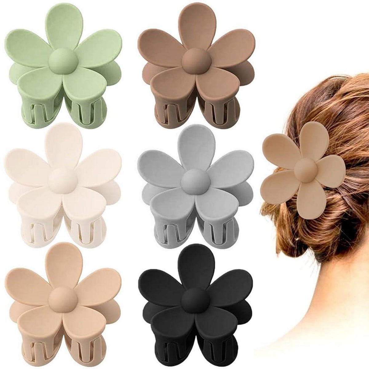 6er Set Blumen Haarspangen Acryl Große Klauen rutschfest matte