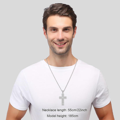 Herren Kreuzkette Edelstahl Bibel Vers Schmuck 50-70cm Silber Gold Schwarz