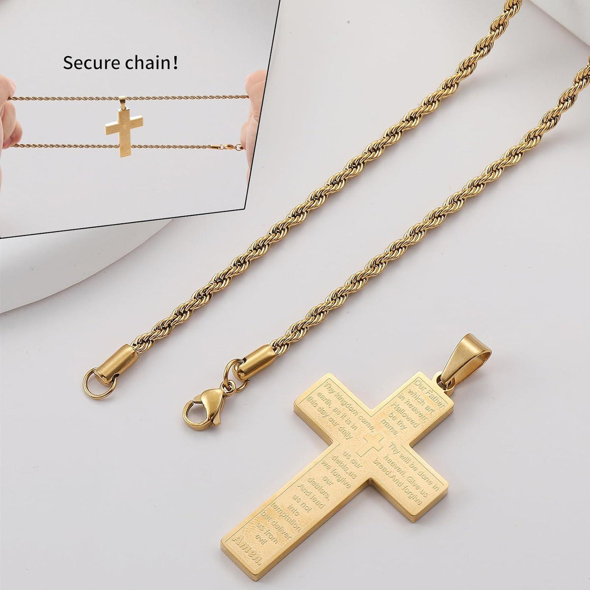 Kreuz Kette Herren Silber Gold Schwarz mit Bibel Verse Anhänger