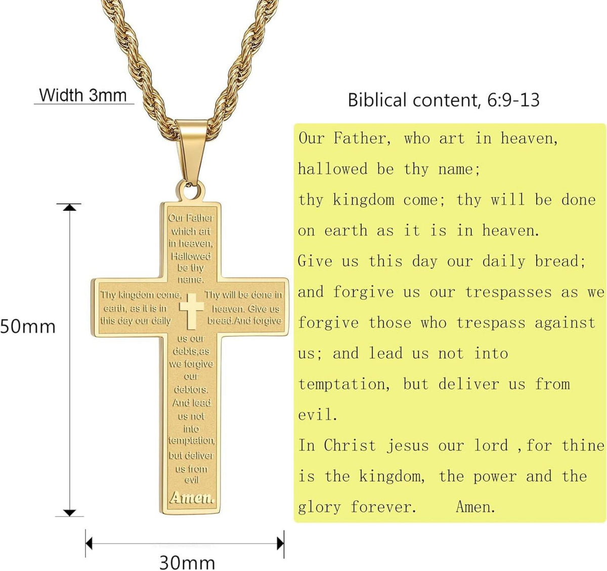 Herren Kreuz Halskette Bibel Verse Anhänger 50-70cm Silber