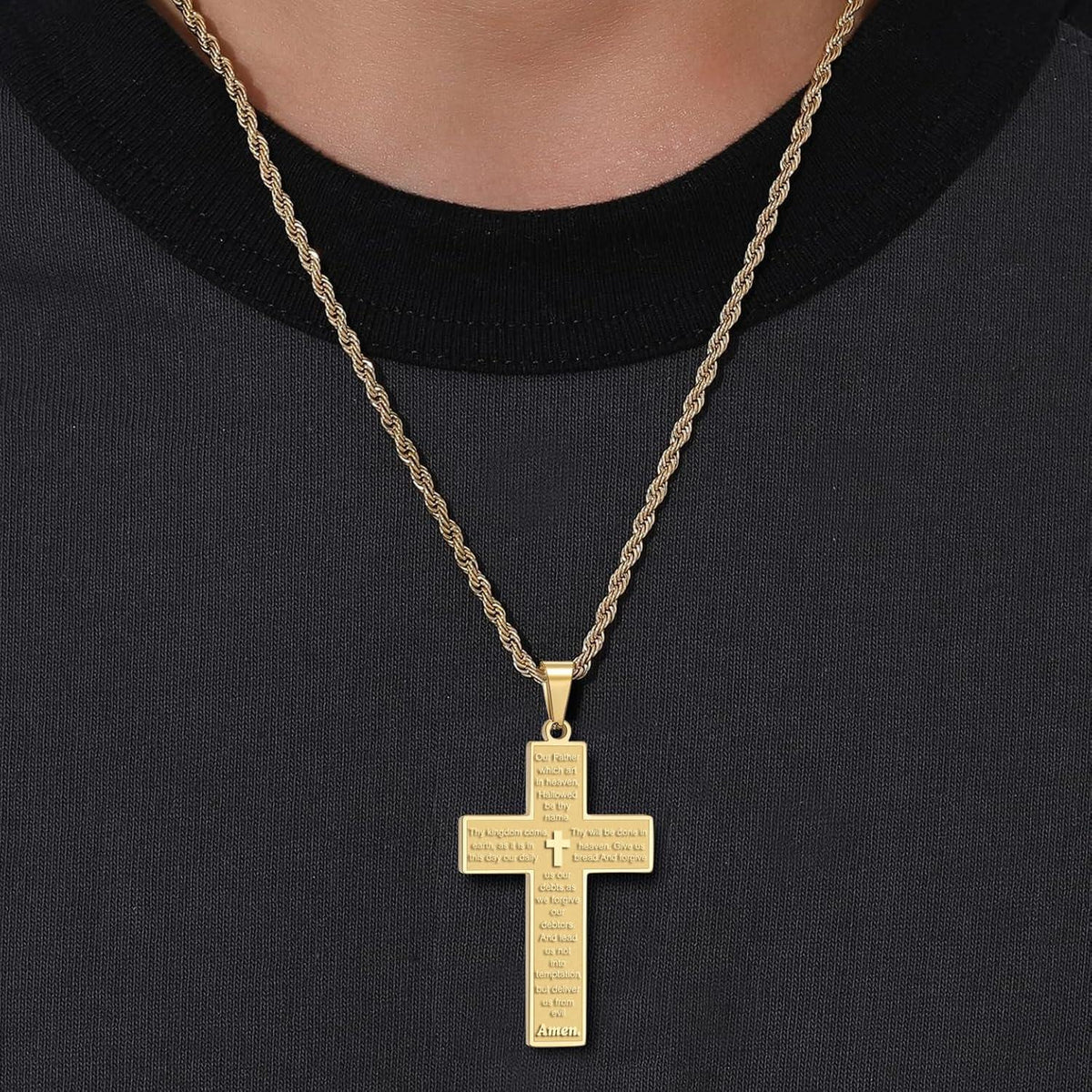Inspirierende Bibelvers Kreuzkette Herren Silber Gold Schwarz