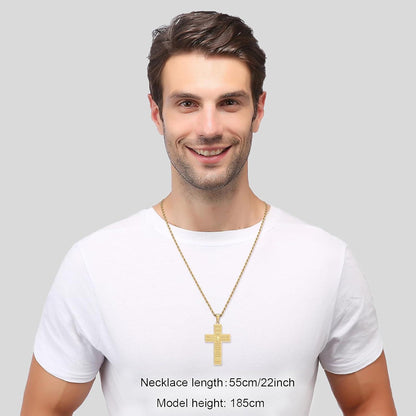 Herren Kreuz Kette Silber Gold Schwarz Bibel Verse Anhänger 50-70cm