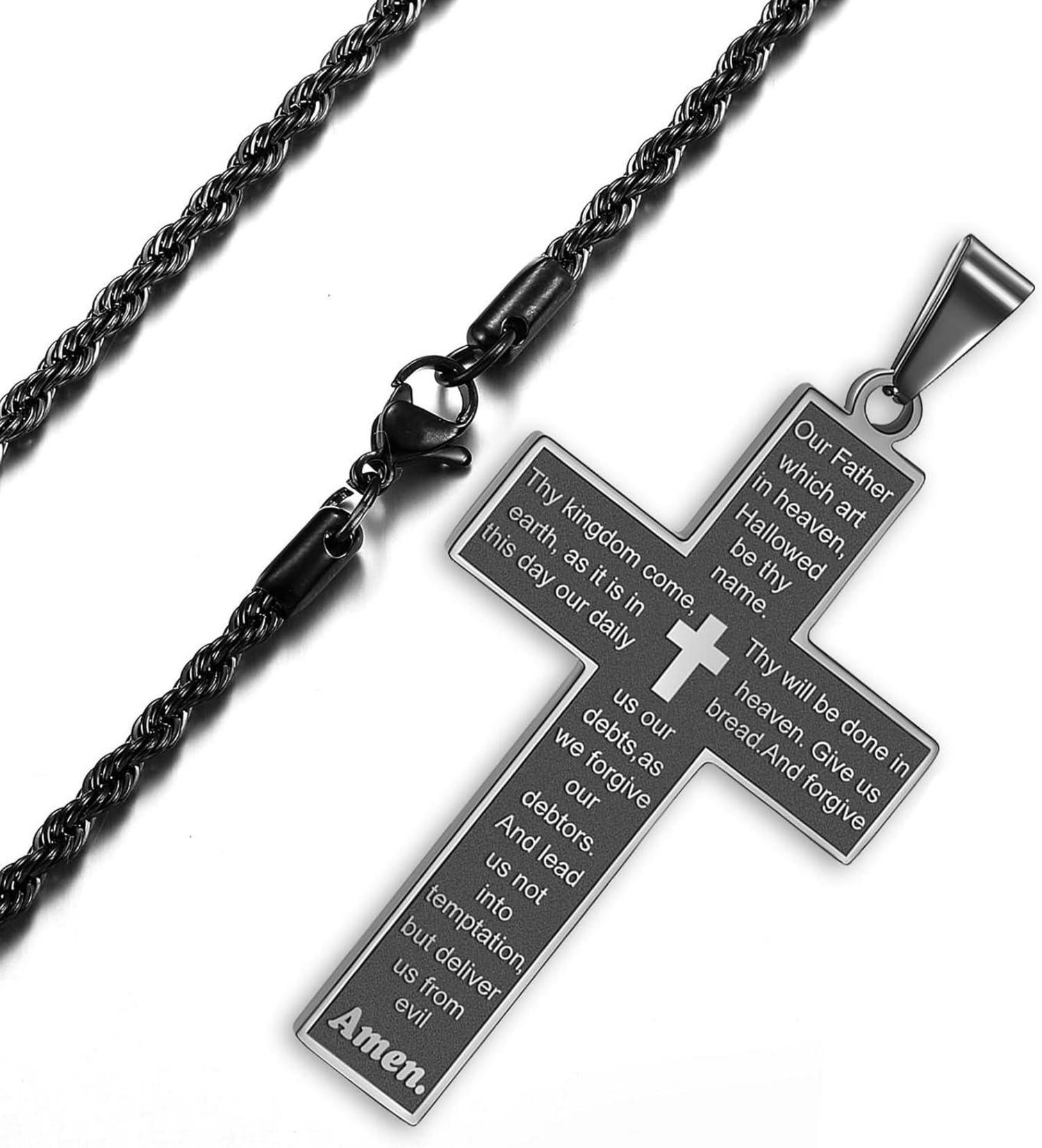 Kreuz Kette Herren Silber Gold Schwarz Bibel Verse Anhänger Halskette