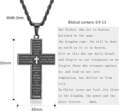 Herren Kreuzkette Bibel Verse Anhänger Edelstahl 50-70cm
