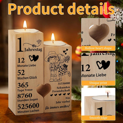 Blumuze Jahrestag Kerzenständer Holz Herzform Teelichthalter 1. Hochzeitstagsgeschenk