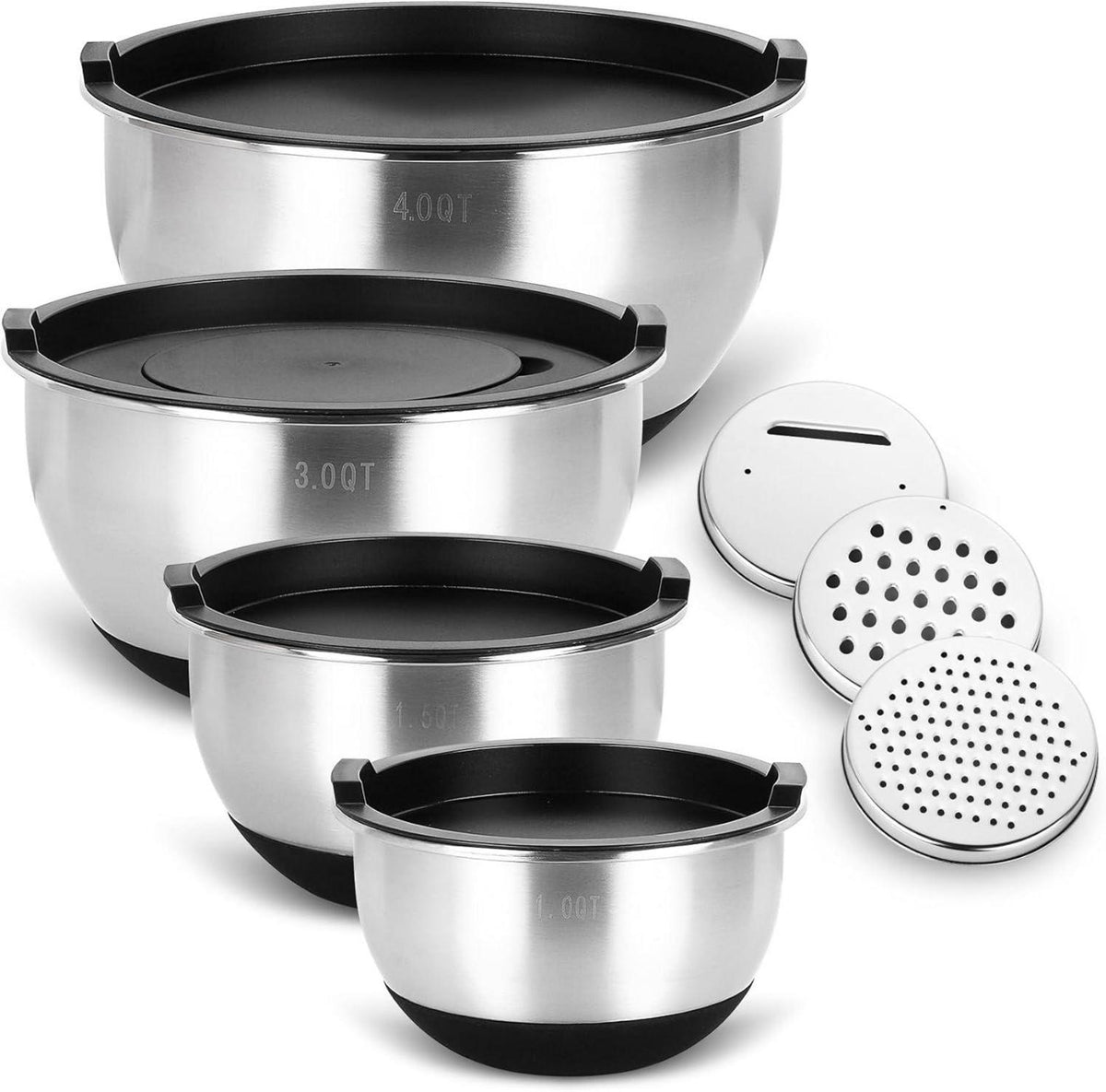 Edelstahl Schüssel Set mit Deckel und Reibenaufsätzen
