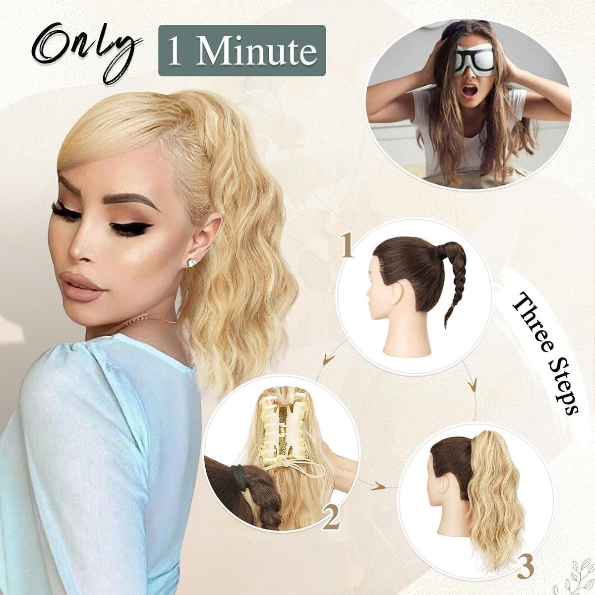 Lockiger Pferdeschwanz Clip-in Haarverlängerung – Blond & Brauntöne