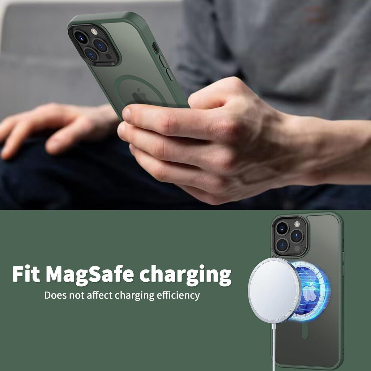 iPhone 14 Pro Hülle mit MagSafe, Kameraschutz, Dunkel Grün