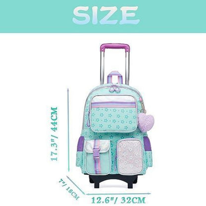 Kinder Trolley Rucksack mit Rädern – Schulranzen Mädchen Grün Pentagramm