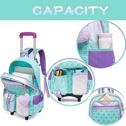 Kinder Trolley Rucksack mit Rädern – Schulranzen Mädchen Grün Pentagramm
