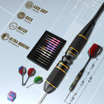 Profi Steeldarts mit Metallspitze, 12 Stück & Dart Case, Turnart