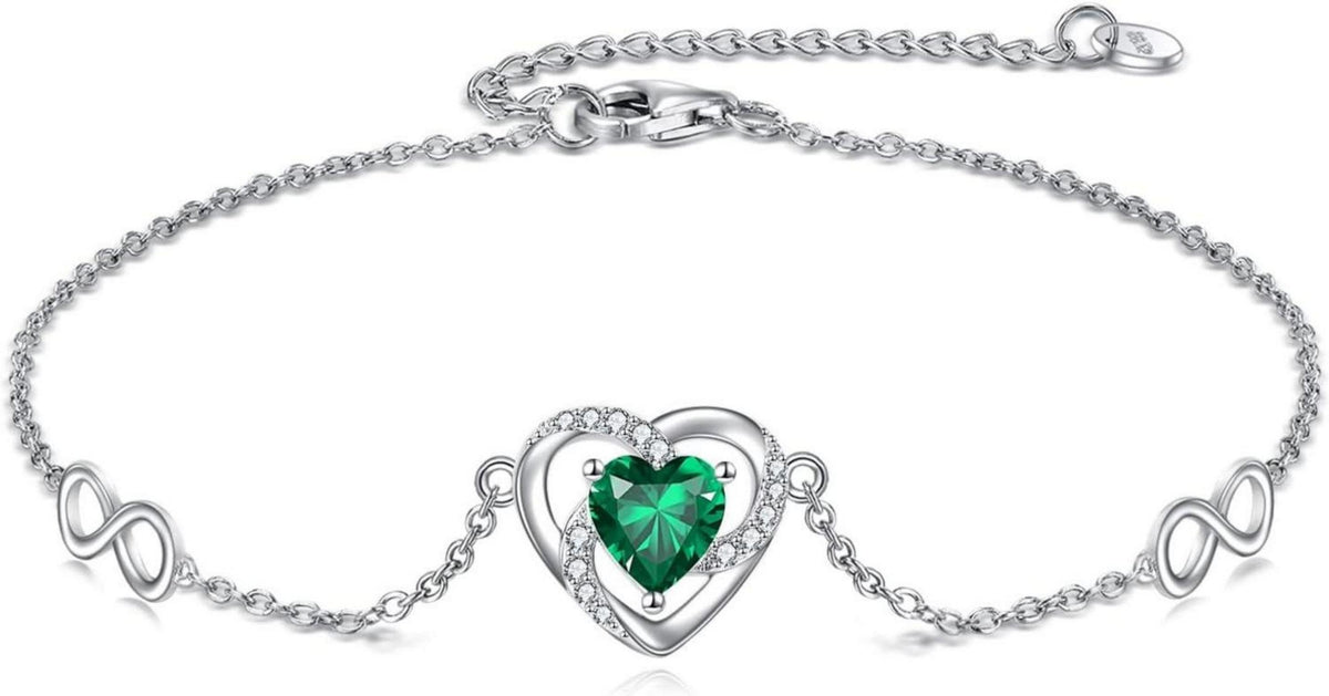 Smaragd Herz Armband mit Unendlichkeitszeichen für Damen