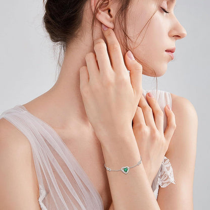 925 Sterling Silber Smaragd Herz Armband für Damen